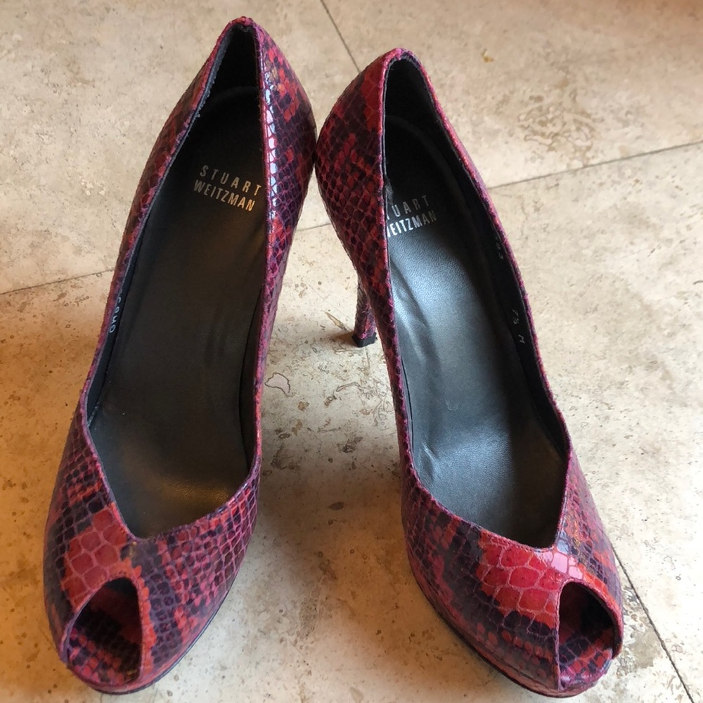 Stuart Weitzman Python Peep Toe Size 7.5 - image 1